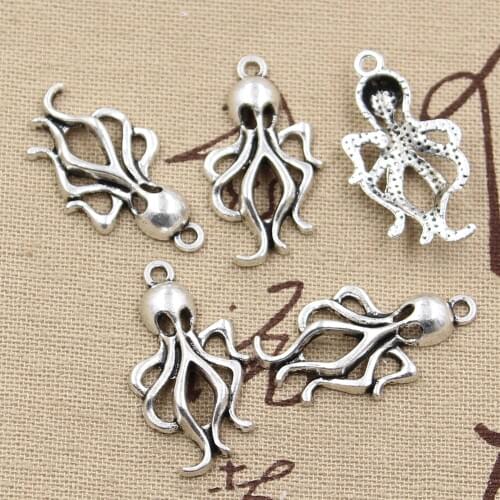 15pcs Charms Octopus 32x17mm Handmade Craft Pendant Making fit,Vintage Tibetan Bronze Silver color,DIY For Bracelet Necklace