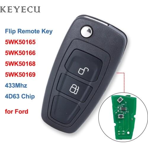 Keyecu Flip Remote Car Key 2 Buttons 434mhz FSK 4D63 for Ford Ranger Focus Mondeo 2011 2012 2013 2014 2015 5WK50165 5WK501656