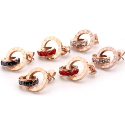 Roman Numeral Circle Earrings Advanced Temperament Personality Double Ring Earrings Womens Stainless Steel Earrings