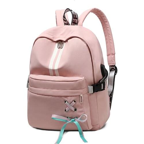 USB New Fashion backpack women lightweight oxford school backpack large capacity school bags for teenage girls mochila feminina