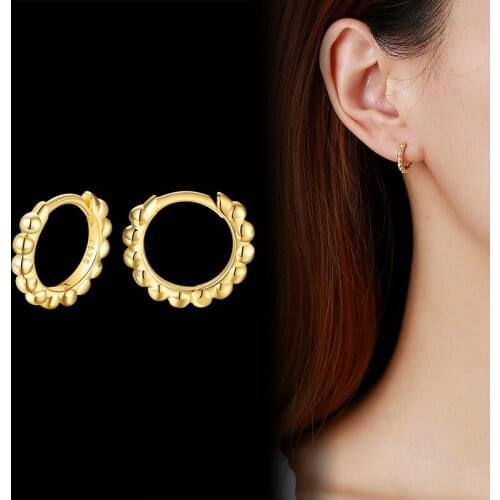 925silver Huggie Hoop Earrings for Women 11mm Circle Ear Beads Hoops Cartilage Hypoallergenic Jewelry