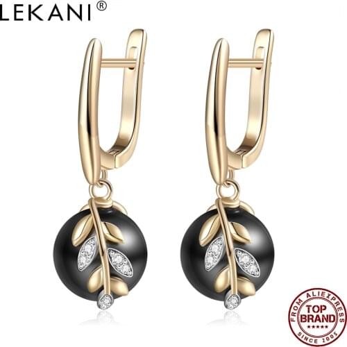 LEKANI Drop Earrings For Women Blue Shell Pearl Trendy Lady Earring Champagne Golden Festival Party Zircon Jewelry New Listing