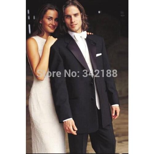 FREE shipping/New Style Custom Made Two Buttons Black Groom Tuxedos Notch Lapel Best Man Groomsman Men Wedding Suit/best suitswe