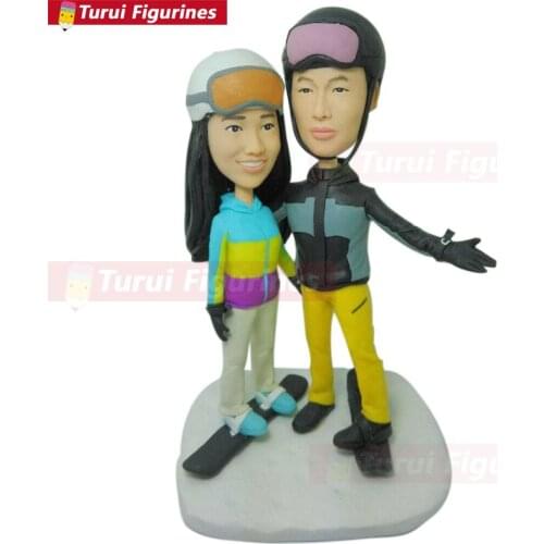 Snowboarding Personalize Bobble Head Clay Figurine Snowboarding Wedding Cake Topper Snowboarding Girlfriend Boyfriend Gift Anniv
