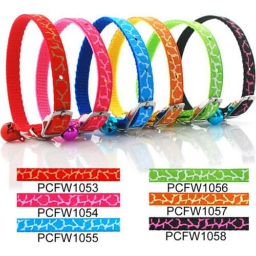 Pet Products Dog Supplies Collars 1cm Nylon Print Pattern Lace Neckband Belt Buckle Collar With Bell 12 Pcs/lot
