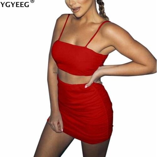 YGYEEG Summer Sexy Vest Spaghetti Straps Sheath Pencil Mini Short Skirt Bodycon Club Solid Color Women Clothing Dropshipping