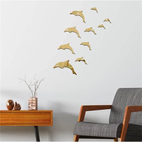 TEN pcs Dolphin mirror wall sticker stickers on the wall