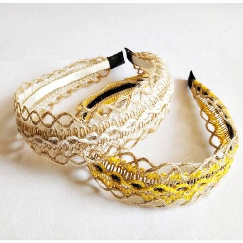 Straw Weave Wide Side Embroidery Hairbands For Women Hair Accessories Hairband for Girls Flower Crown Bow Headbands