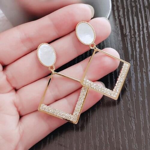 KNOCK fashion Earrings white Square Geometric Earrings For Women Crystal Luxury Wedding Rhinestone Earring Gold Color