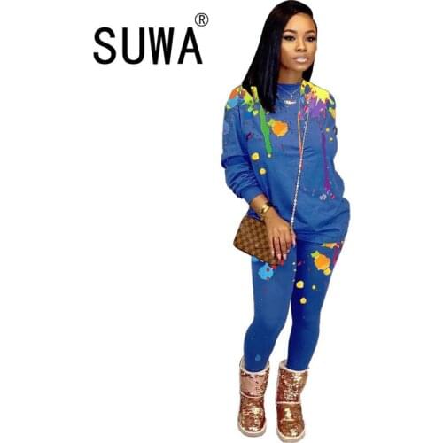 Two Piece Women Set Sport Casual Outfit Fall Winter Clothes Sweatshirt Jumper Top Sweatpants Home Wear Tracksuit