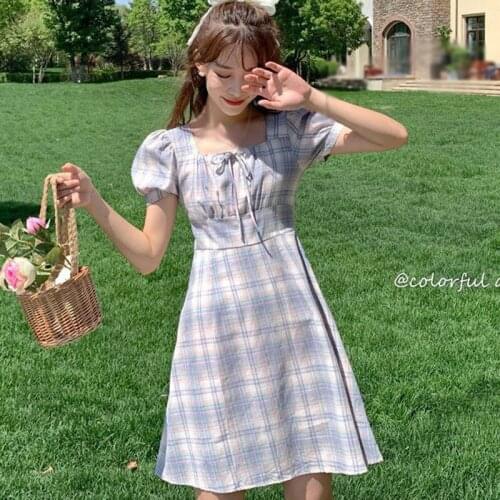 Women Bodycon Dress New Spring Summer Hong Kong Flavor Plaid Sweet Sisters Dress Vestidos