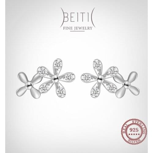 Beitil 100% 925 Sterling Silver Romantic Cute Daisy Cubic Zirconia Stud Earrings For Women Wedding Statement Fine Silver Jewelry