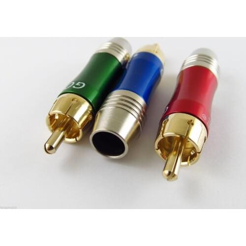 10 Sets RGB RCA Male Plug Copper A/V Audio Video Cable Connector Gold Adapter