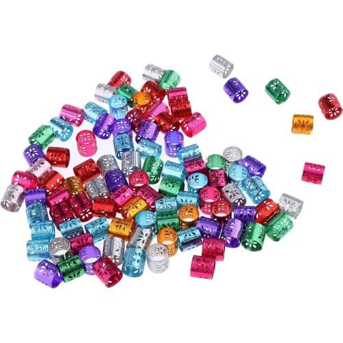 100Pcs Mixed 7 Colors Dreadlocks Aluminum Beads Cuffs Hair Decoration Tubes Twisted Hair Braid Rings Hair Decorations