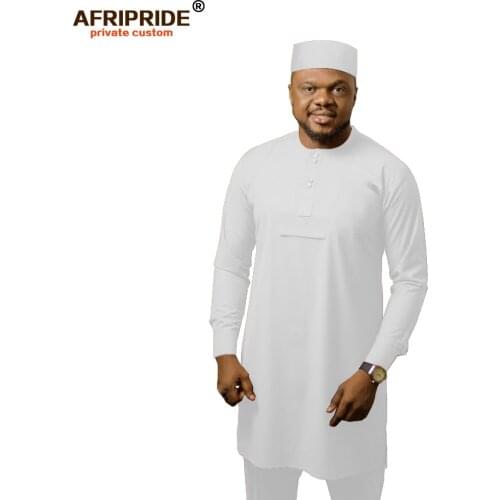 2019 African Men`s Traditional Clothing 3 Piece Set Dashiki Ankara Hat Shirt Pants Tribal Outwear Tracksuit AFRIPRIDE A1916024