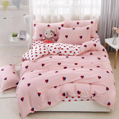 3/4pcs Pink Love Heart Bedding Set Duvet Cover Pillowcase Bed Sheet Set for Couple Lovers Kids Girls Twin Full Queen King Size