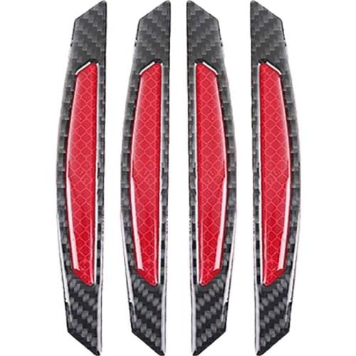 4Pcs Super Red Reflective Stickers Carbon Fiber Strips Car Side Door Edge Bumper Anti-Scratch Protection Guards Trim Stickers Un