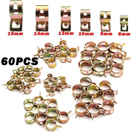60Pcs 6-15mm Spring Band Type Action Fuel Line Silicone Vacuum Hose Pipe Clamp Low Pressure Air Clip Clamps Fasteners Kit