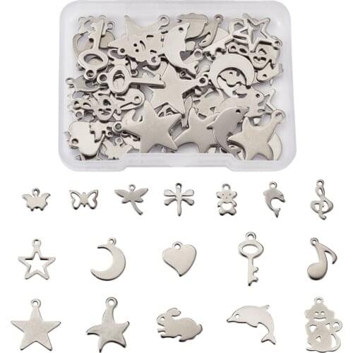 68~120Pcs/Box Stainless Steel Star Moon Pendant Animal Charms For Bracelet Necklace Earrings Jewelry Making Findings Accessories
