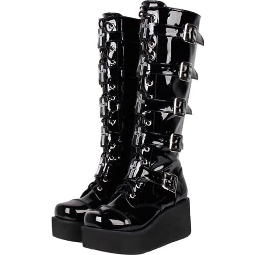 Angelic imprint mori girl Women motorcycle punk cool boots lady lolita COS Boots woman high heels pumps wedges platform shoes PL