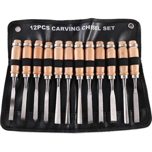 Free Shipping 12Pcs/set Manual Wood Carving Hand Chisel Tool For Professional/ Beginners Carpenters Woodworking DIY Hand Tools