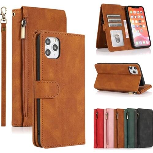 Wallet Case for iPhone 6 6s 7 8 SE 2020 11 12 Mini Pro Max PLUS X XS XR Luxury Leather Cards Flip Phone Bags Cover with Zipper