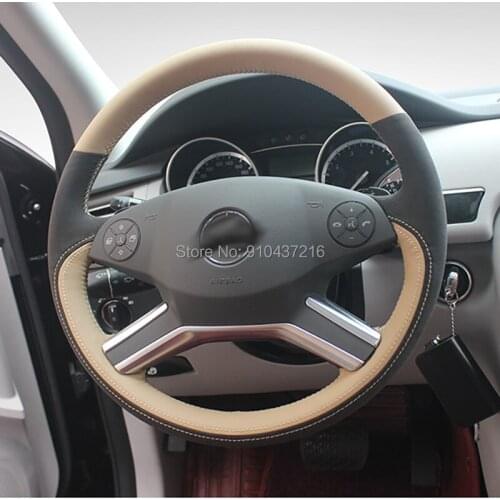 DIY Wrap for Mercedes Benz S300L R320 R350 ML320 GL450 DIY Black Genuine Suede Leather Hand sewing Steering Wheel Cover Holder