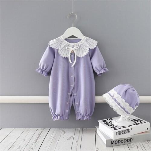 Childrens spring and autumn new long-sleeved baby one-piece baby purple shell collar romper