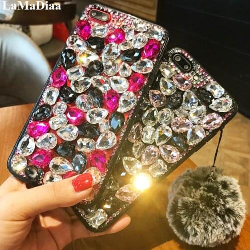 For iPhone 12 11 Pro MAX X XS MAX XR 6 6S 7 8 Plus Case Glitter Luxury High Quality Bling Diamond Gem Tassel Fox Fur Ball Case