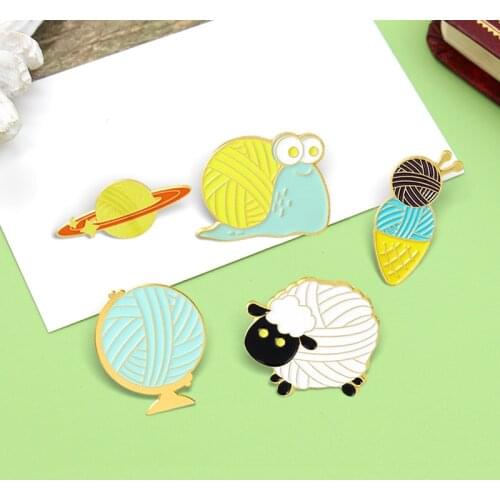 Ball of Wool Enamel Pins Custom Sheep Ice Cream Snail Globe Planet Brooch Lapel Badge Jewelry Gift for Kid Friend Wholesale