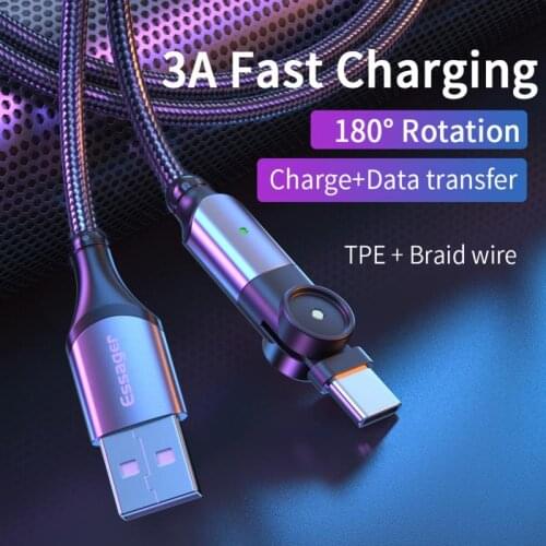 Essager Mobile Phone Cable For Samsung Xiaomi Fast Charging Lines Braided Wire Rotate USB Type C Transmission Data Cables
