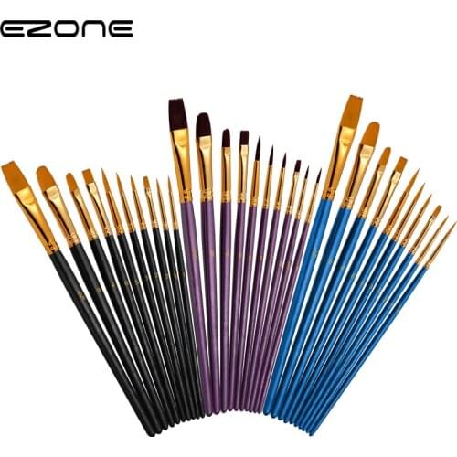 EZONE 10Pcs/Set Nylon Wool Wooden Handle Watercolor Paint Brush Pen Set DIY Oil Acrylic Painting Art Graffiti Paint Brushes