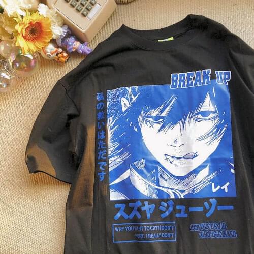 Japanese anime T-shirt lovers summer men women short-sleeved t-shirts Korean hip-hop high street tops preppy style streetwear