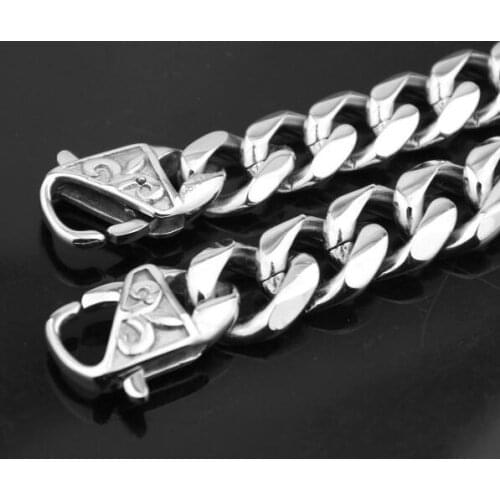 GNAYY 13mm/15mm 8''-40'' 316L Stainless Steel High Polished Cuban Curb Chain Link Necklaces bracelet For Mens