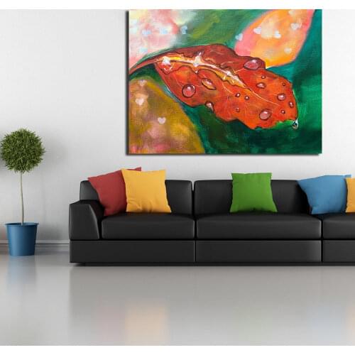 JQHYART Canvas Art Abstract Leaves And Drops Of Water Home Decor Wall Pictures For Living Room Paintings On Canvas No Frame