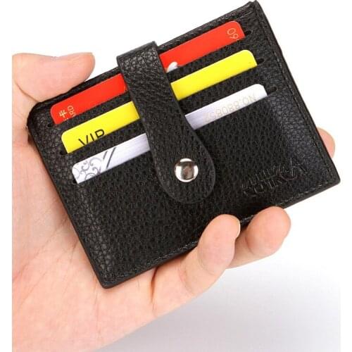 PU Card Holder Lychee Pattern Card Holder Mens Business Card Holder Multiple Cards Positions Buckle Small Purse Coin Wallets