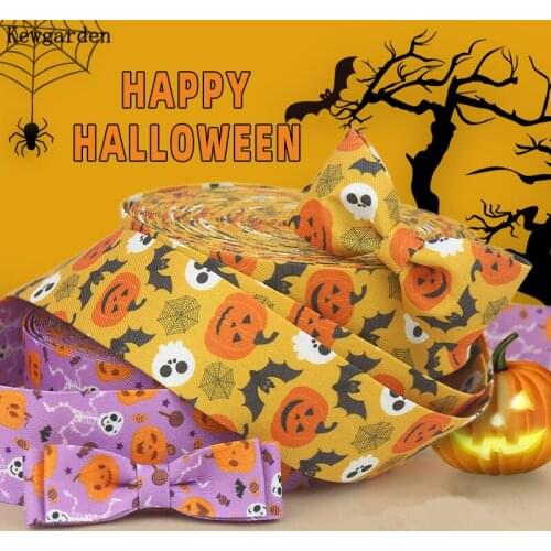 Kewgarden 1.5" 1" 10mm 25mm 40mm Cartoon Pumpkin Layerling Cloth Fabric Ribbon DIY Bow Hair Accessories Handmade Carfts 11 Yards