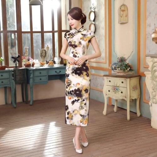 Cheongsam Chinese Female Long Elegant Retro Self-Cultivation Stage Show Catwalk Improved Cheongsam Dress Chinese Dress Qipao
