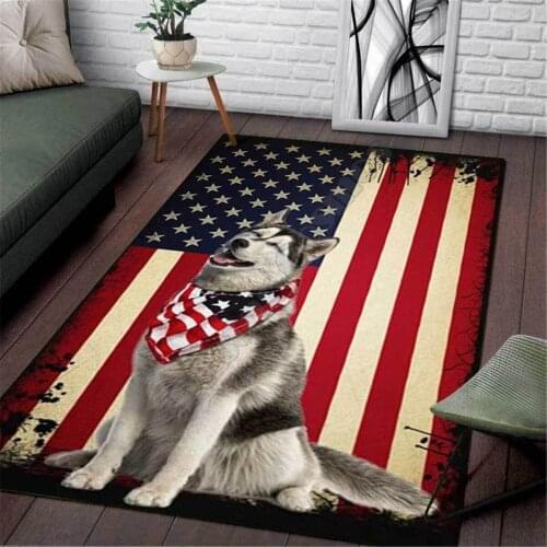 American flag husky Area Rug 3D All Over Printed Carpet Mat Living Room Flannel Bedroom Non-slip Floor Rug 03
