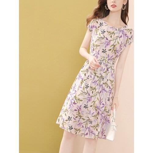 Floral Summer Dress Womens ladies casual bohemian chiffon High Waist beach dress fashion designer Printed Split Dress