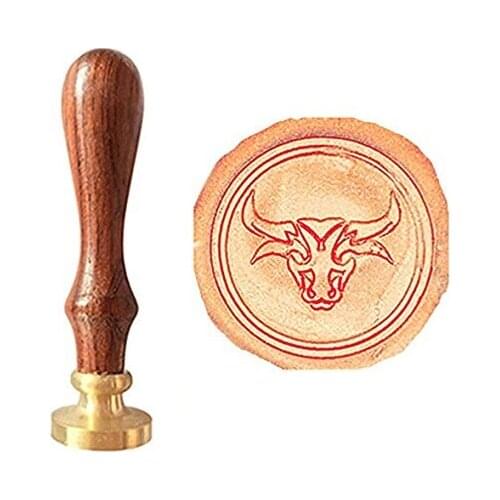 MDLG Vintage Chinese Zodiac Taurus the Bull Custom Wedding Invitation Wax Seal Sealing Stamp Sticks Rosewood Handle Set Kit (Sta