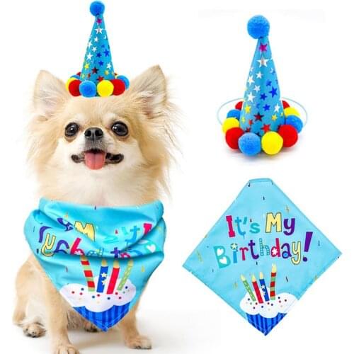 Fashion Funny Dog Clothes Creative Pet Dogs Birthday Party Festival Decoration Triangle Scarf And Hat Set Puppy Costume Dog Sets