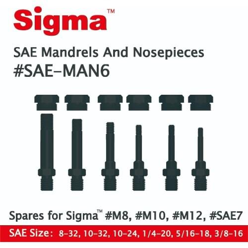 Sigma #SAE-MAN6 Spare Mandrels/Nosepieces set ONLY applicable for Sigma Threaded Rivet Nut Drill Adapter #M6 #M8 #M10 #M12 #SAE7