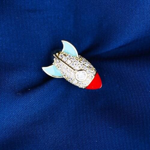 OKILY Delicate Summer Jewelry CZ Airplane Lapel Pin Badge for Woman Cute Enamel Rocket Collar Pins Daily Hat Bag Ornament