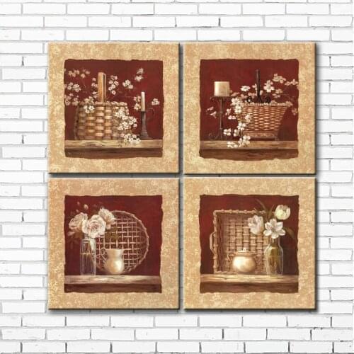 Pastoral classic flower basket scenery canvas printings oil painting printed on canvas living room wall art decoration picture