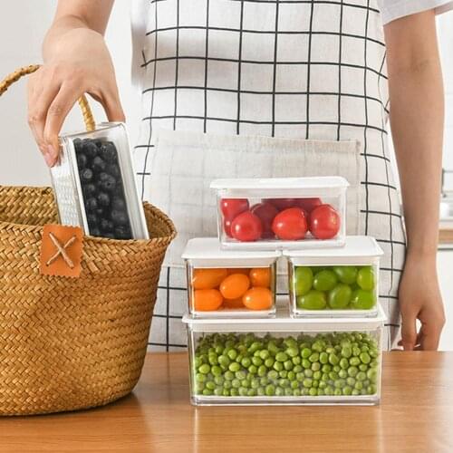 Plastic Refrigerator Food Preservation Storage Drain Box Container with Lid Kitchen Accessories Organizer