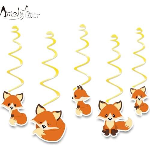 Woodland Animal Theme Fox Ceiling Hanging Swirl Decorations Cutout Party Decorations Supplies Baby Shower Event Party
