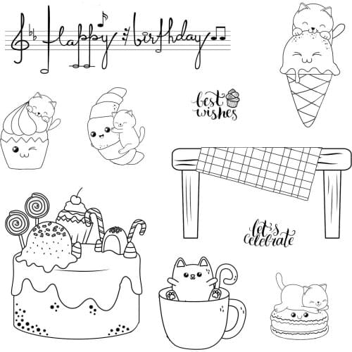 AZSG" Happy Birthday" Ice Cream Cats Clear Stamps/Seal For DIY Scrapbooking Card Making Album Decorative Silicone Stamp Craft