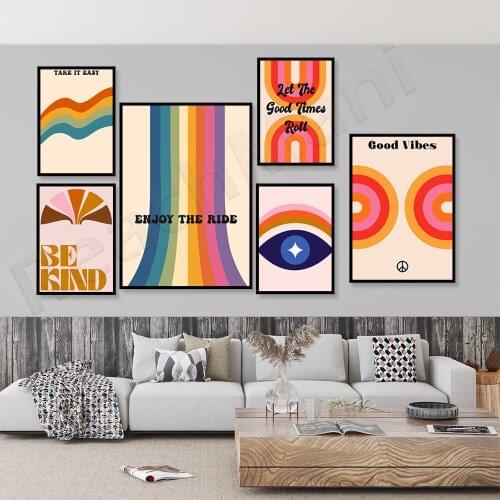 Retro art, be kind, rainbow, let the good times roll, enjoy the ride, ood Vibes Print, inspirational posters, good resonance ret