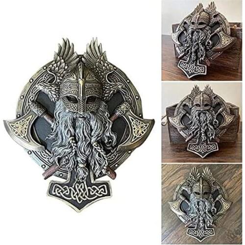 Retro Viking Berserker Double Axe Wall Plaque Warrior Axe Valhalla Resin Sculpture Wall Garden Statue Ornament Wall Decoration